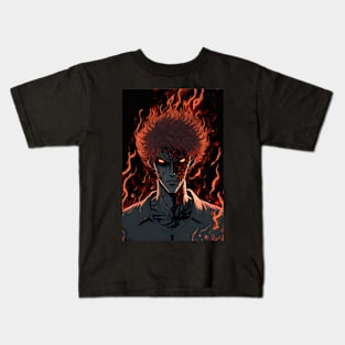 Anime Demon Student with Fire hair Kids T-Shirt